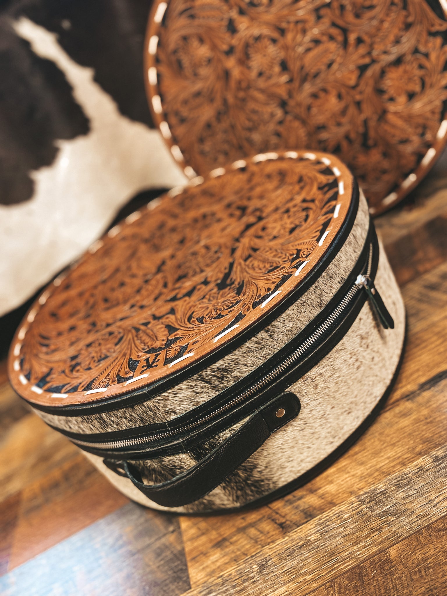 Shop Tooled Leather Cowboy Hat Box Western Luggage Store